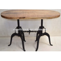 Indusrial Dual Crank Base Dining Table Rough Mango Wood Oval Top